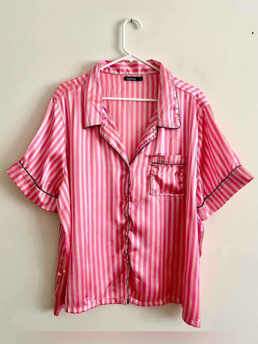 💋 Boohoo Striped Short-Sleeve Button-Up Pajama Shirt 💋